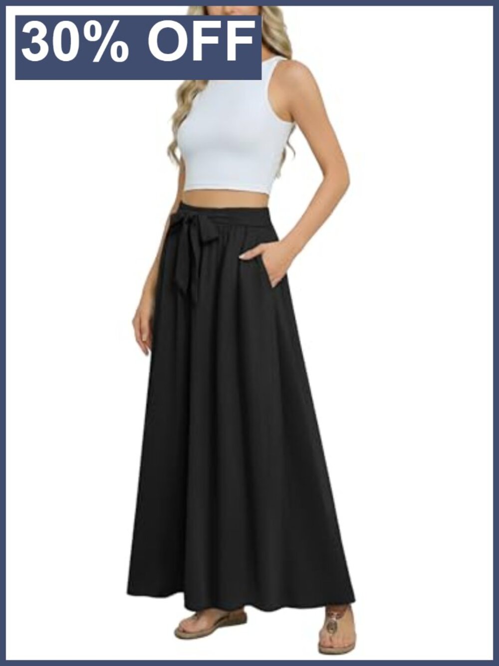 Women's Chiffon Pleated Maxi Skirt High Waist Tie Knot Pockets